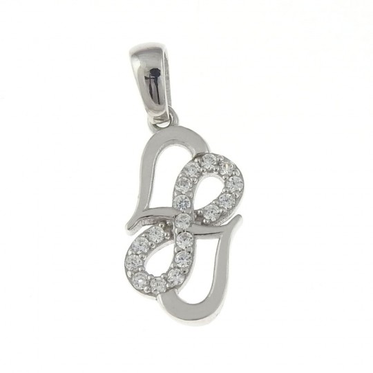 Infinity pendant with hearts and crystals, rhodium-plated 925 silver