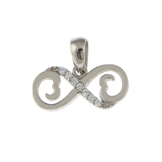 Infinity pendant with hearts and crystals, rhodium-plated 925 silver