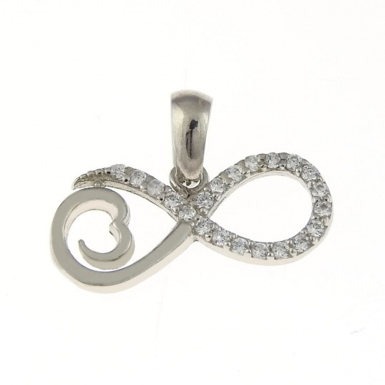 Infinity pendant with heart and crystals, rhodium-plated 925 silver