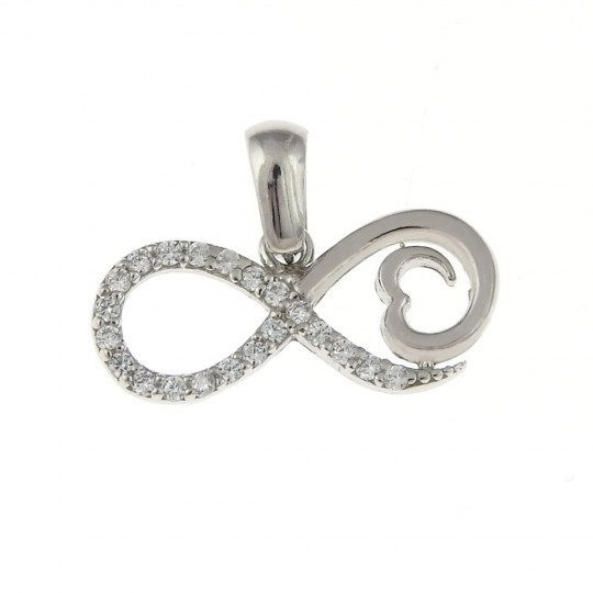 Infinity pendant with heart and crystals, rhodium-plated 925 silver