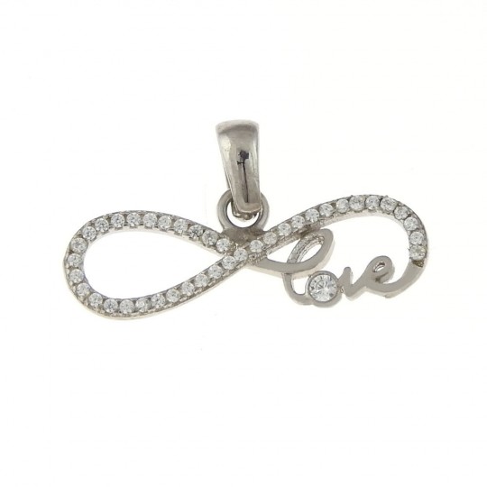 Love infinity pendant with crystals, rhodium-plated 925 silver