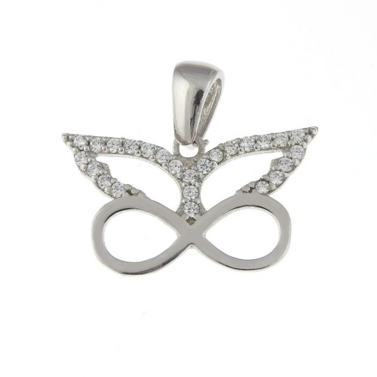 Infinity butterfly pendant with crystals, rhodium-plated 925 silver