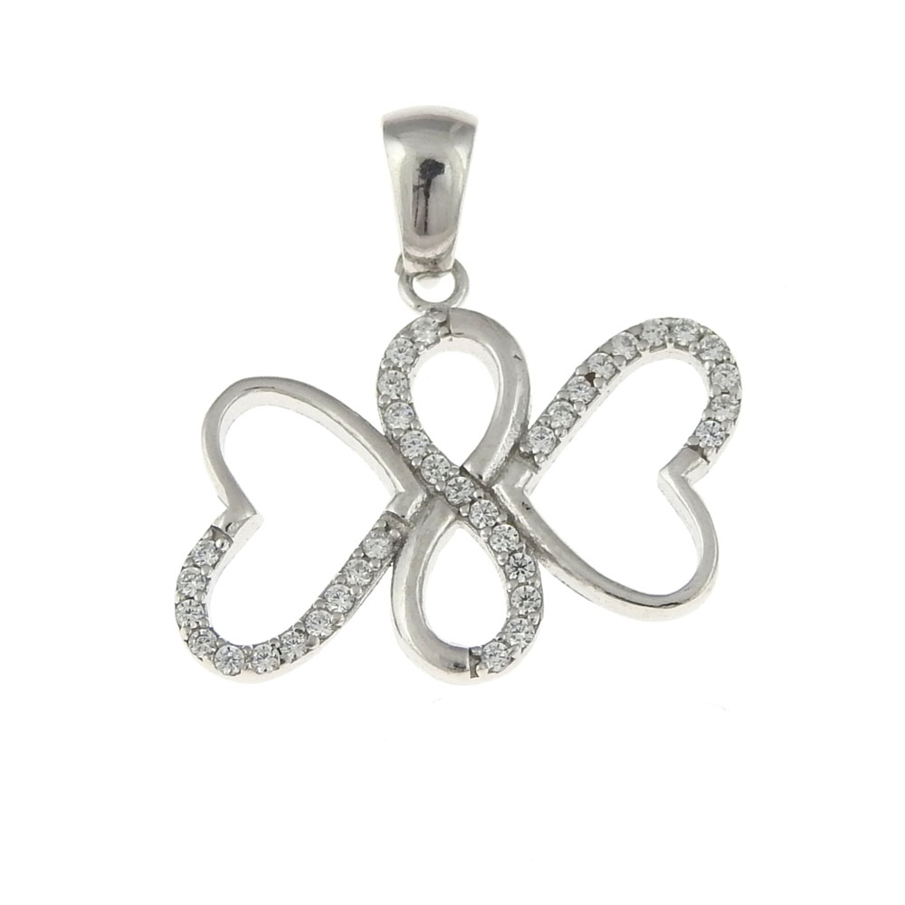 Infinity butterfly pendant with crystals, rhodium-plated 925 silver