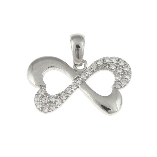 Infinity butterfly pendant with crystals, rhodium-plated 925 silver