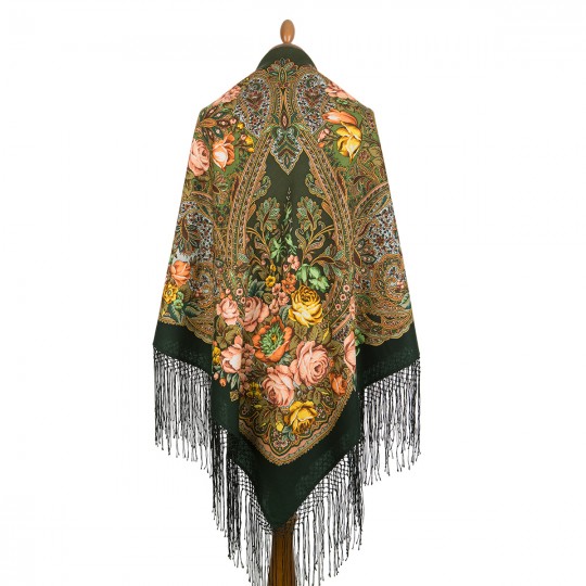 Premium shawl Beloved, wool, green - 148x148cm