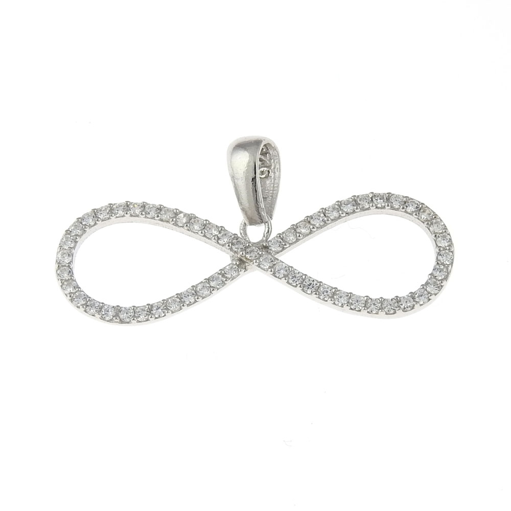 Infinity pendant with crystals, rhodium-plated 925 silver