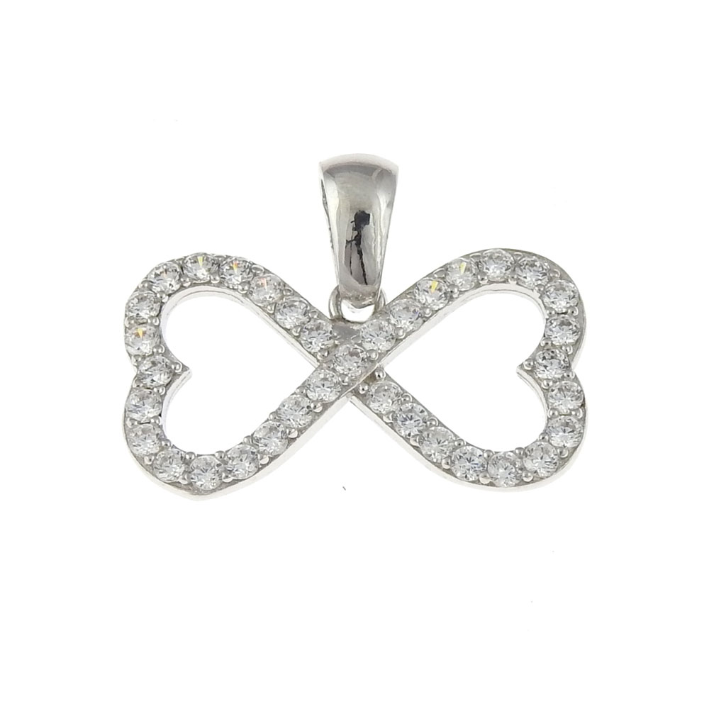 Infinity pendant with hearts and crystals, rhodium-plated 925 silver