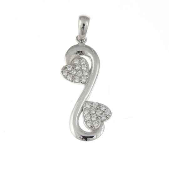 Infinity pendant with hearts and crystals, rhodium-plated 925 silver