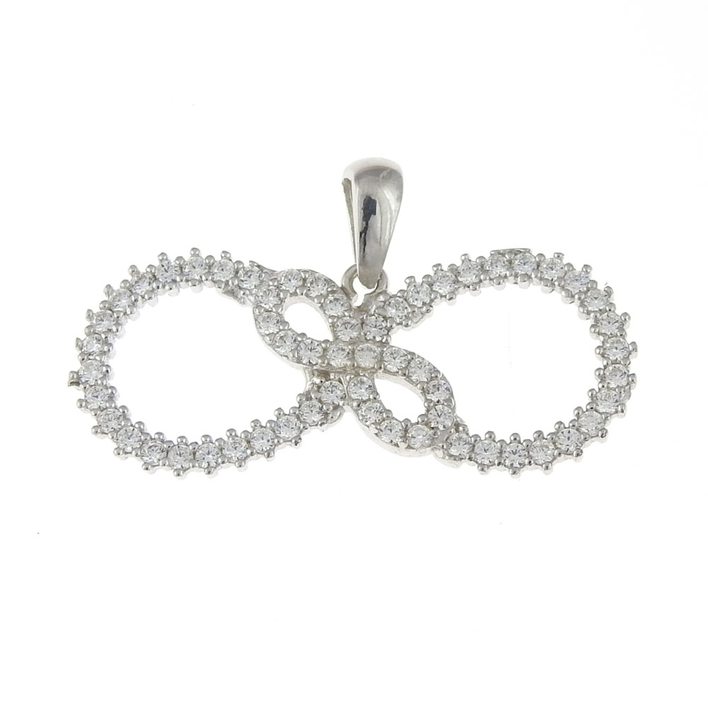 Infinity pendant with crystals, rhodium-plated 925 silver