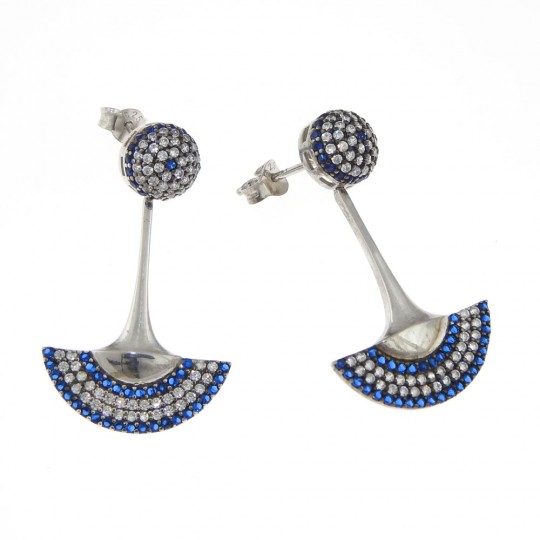 Denim blue fan earrings with crystals, rhodium-plated 925 silver