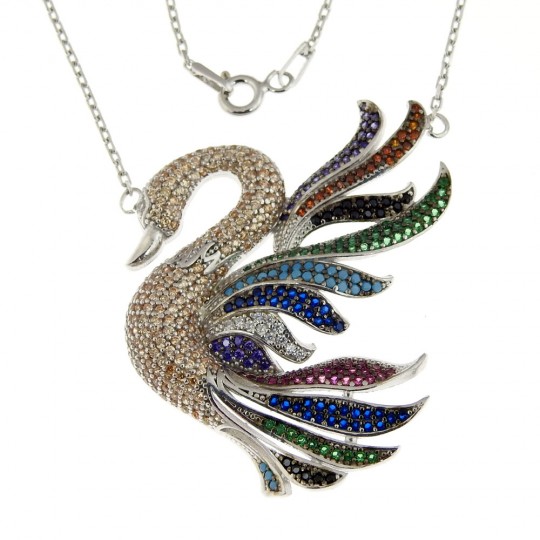 Golden shadow swan necklace with crystals, rhodium-plated 925 silver