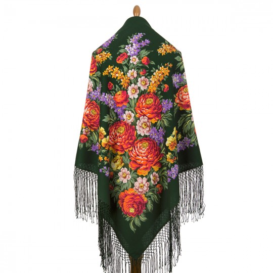 Premium shawl Victory Day, wool, green - 148x148cm