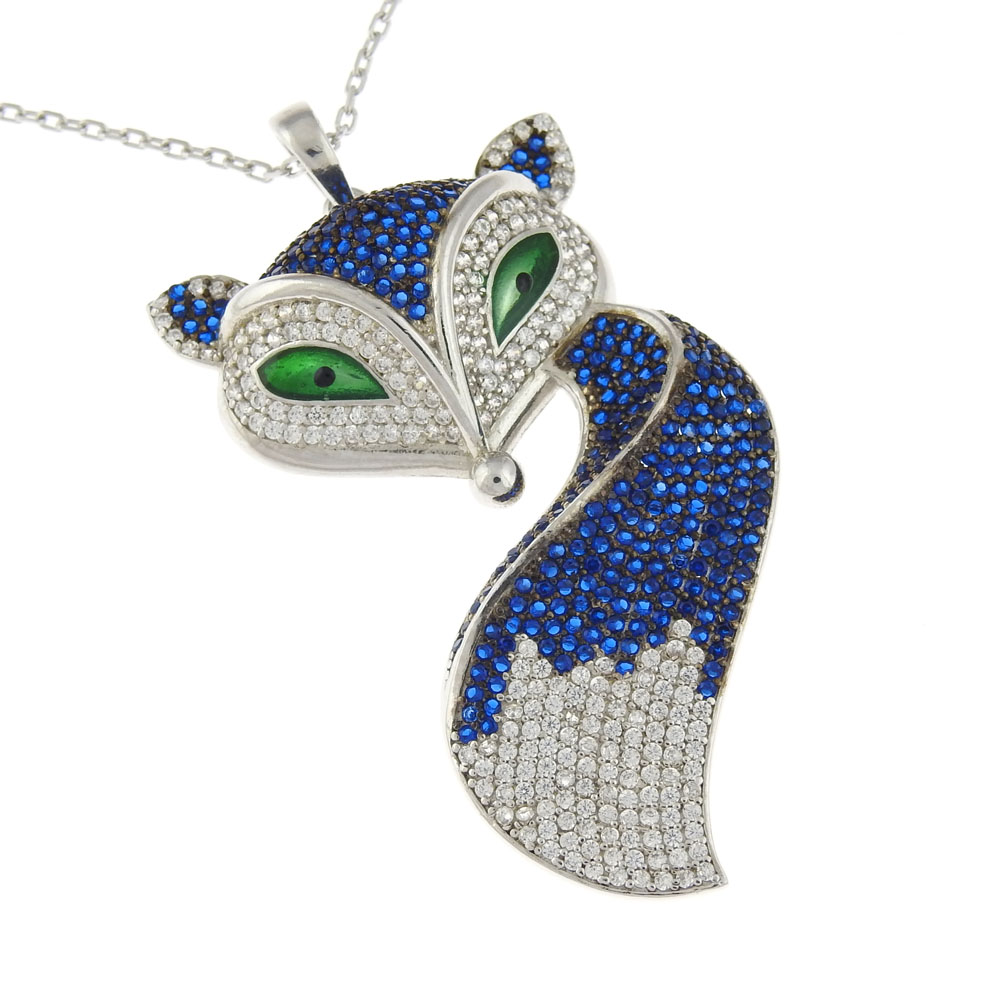 Vulpita royal blue necklace with crystals, rhodium-plated 925 silver