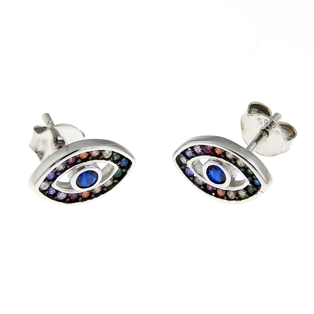Evil eye earrings with rhodium-plated silver 925 crystals