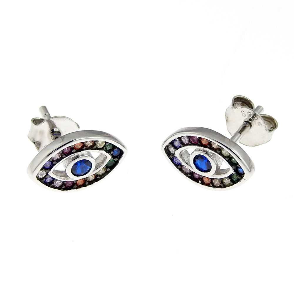 Cercei evil eye cu cristale argint 925 rodiat