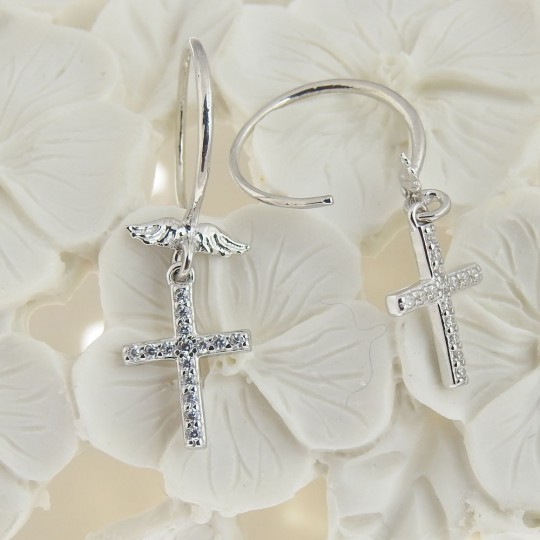 Cross earrings with rhodium-plated silver 925 crystals