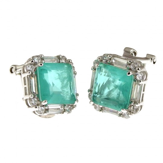 Square earrings with Paraiba tourmaline silver 925 rhodium plated