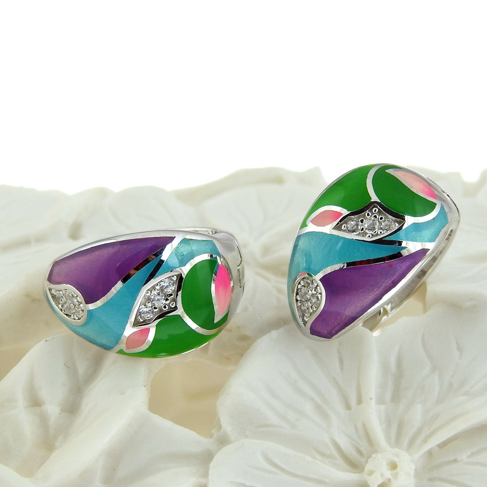 Extasy earrings with colored enamel in rhodium-plated 925 silver