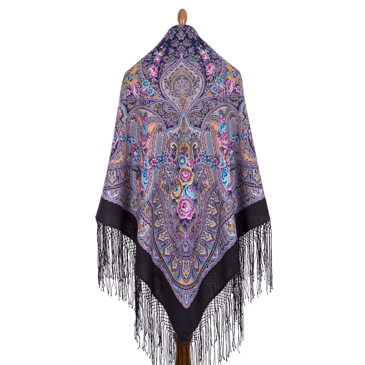 Premium shawl Autumn Bells, wool, indigo - 148x148cm