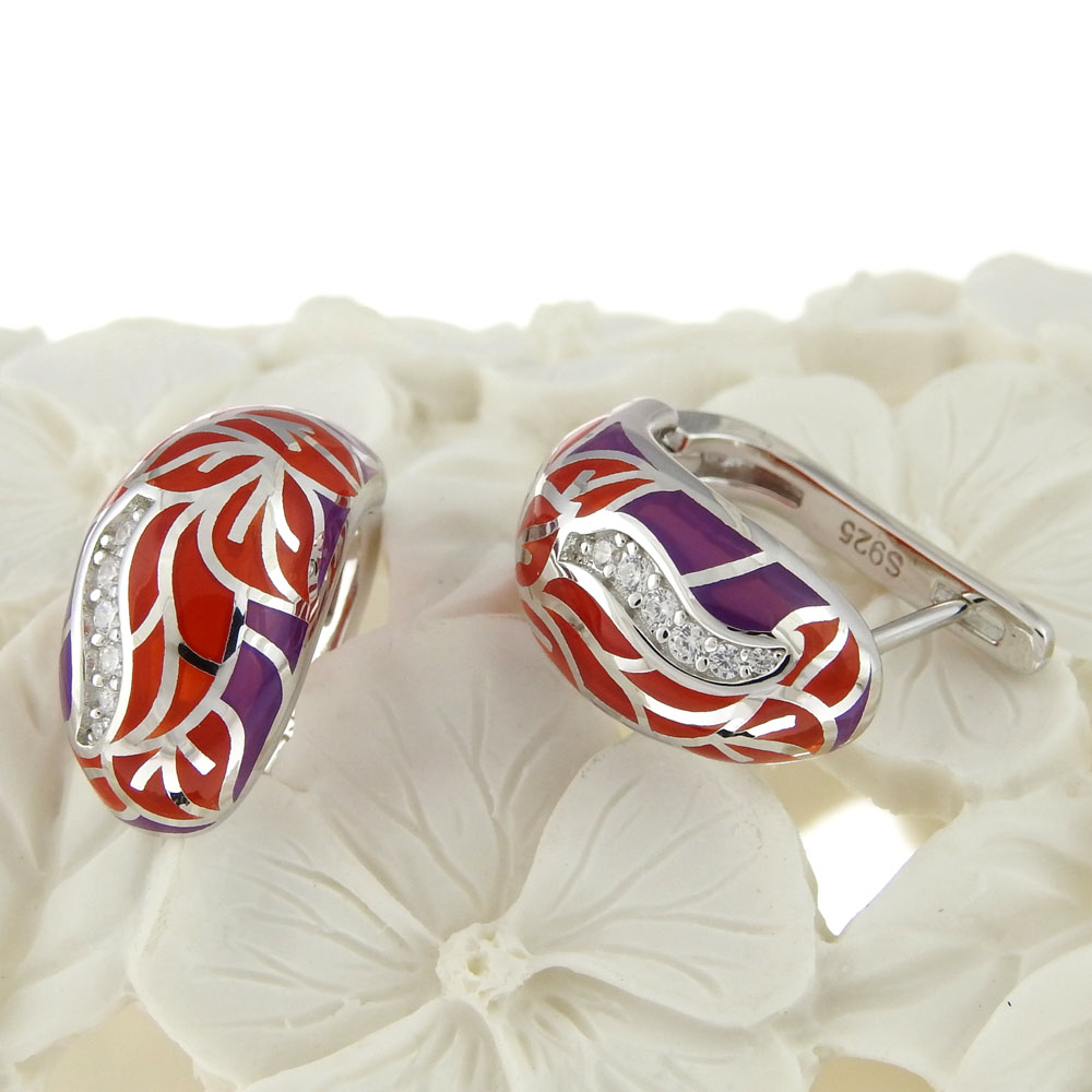 Petal earrings with rhodium-plated silver 925 enamel