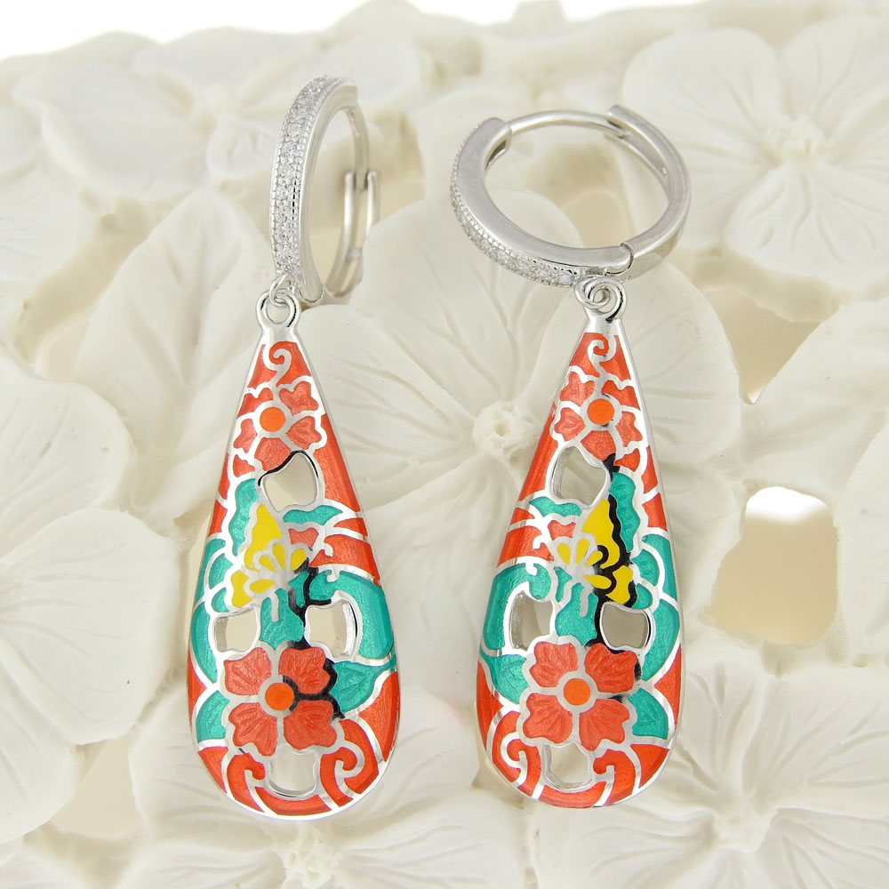 Drop earrings with rhodium-plated silver 925 enamel