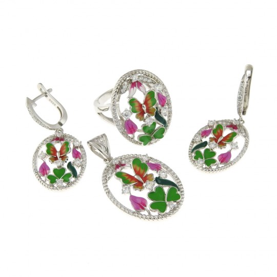 Set Summer bouquet cercei, inel, pandantiv, argint 925 rodiat