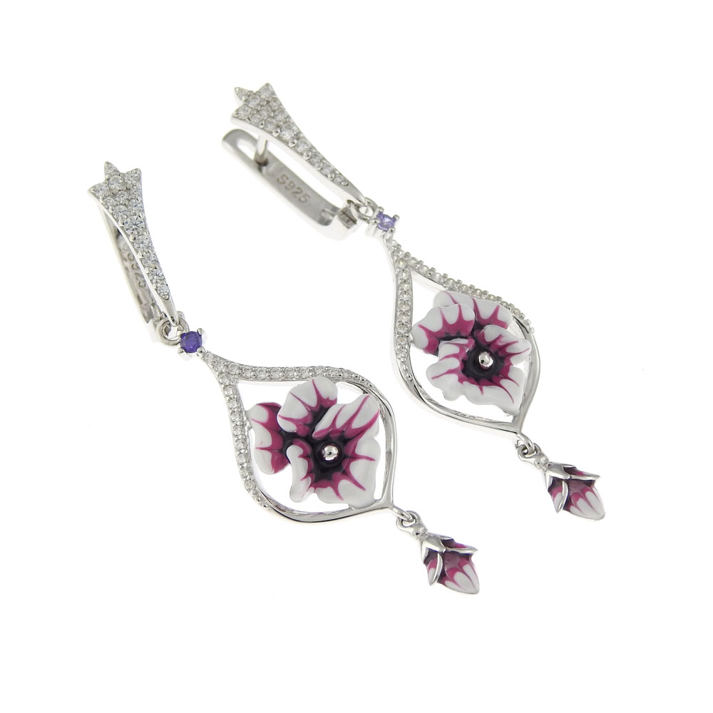 Orchid earrings with rhodium-plated silver 925 enamel