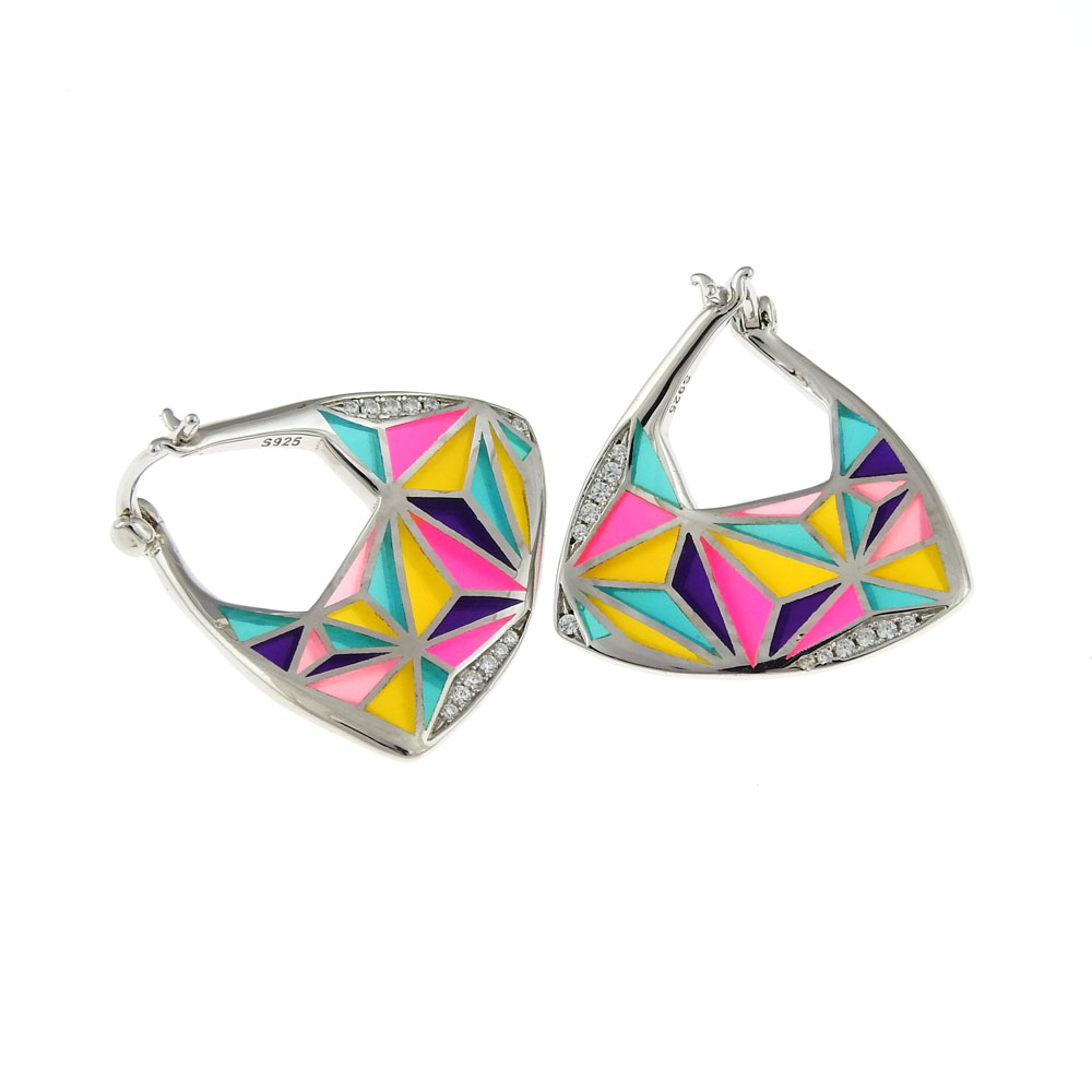 Geometric earrings with rhodium-plated silver 925 enamel