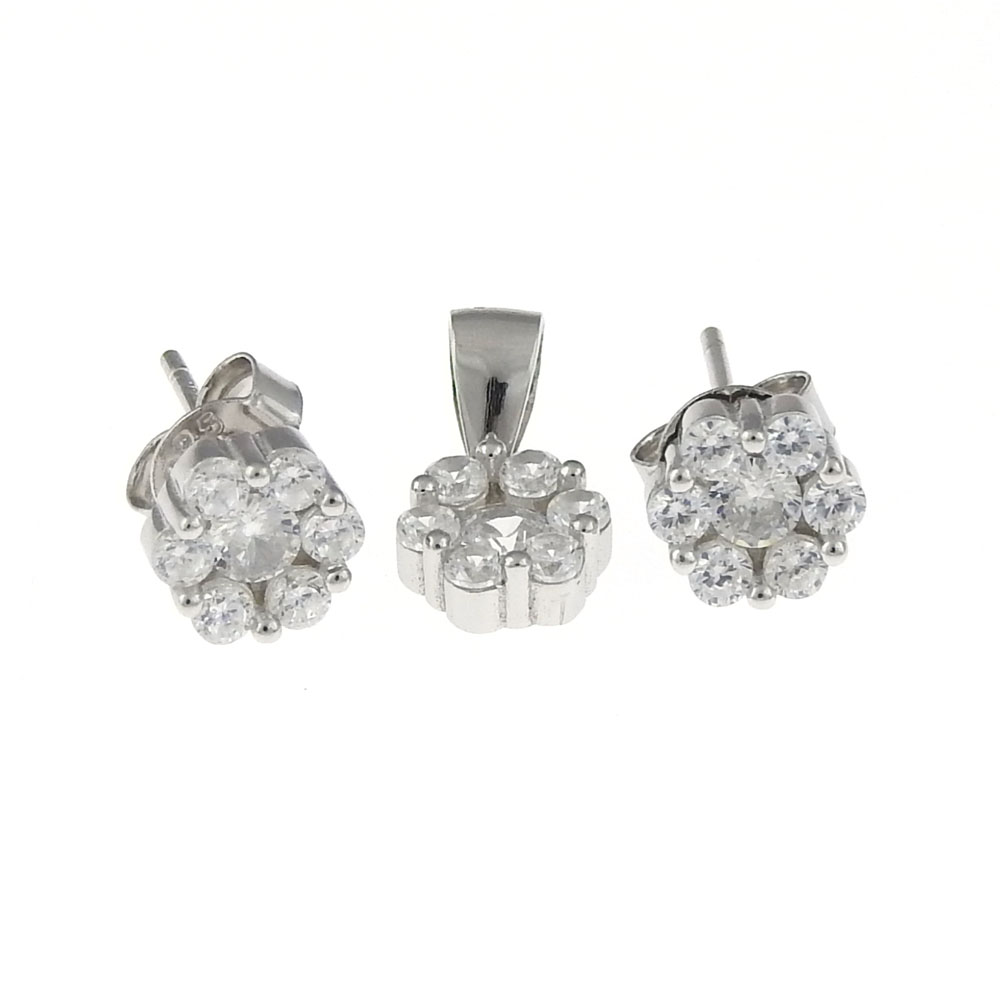 Popcorn earring set, pendant, rhodium-plated 925 silver