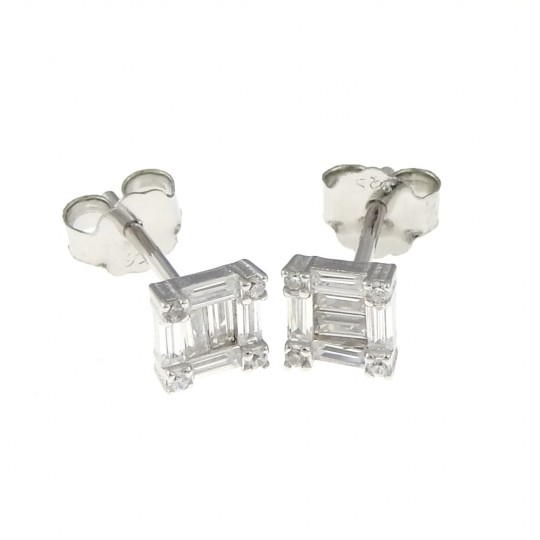 Square studs earrings in rhodium-plated 925 silver