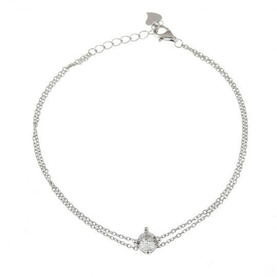 Chaton crystal charm bracelet, rhodium-plated 925 silver