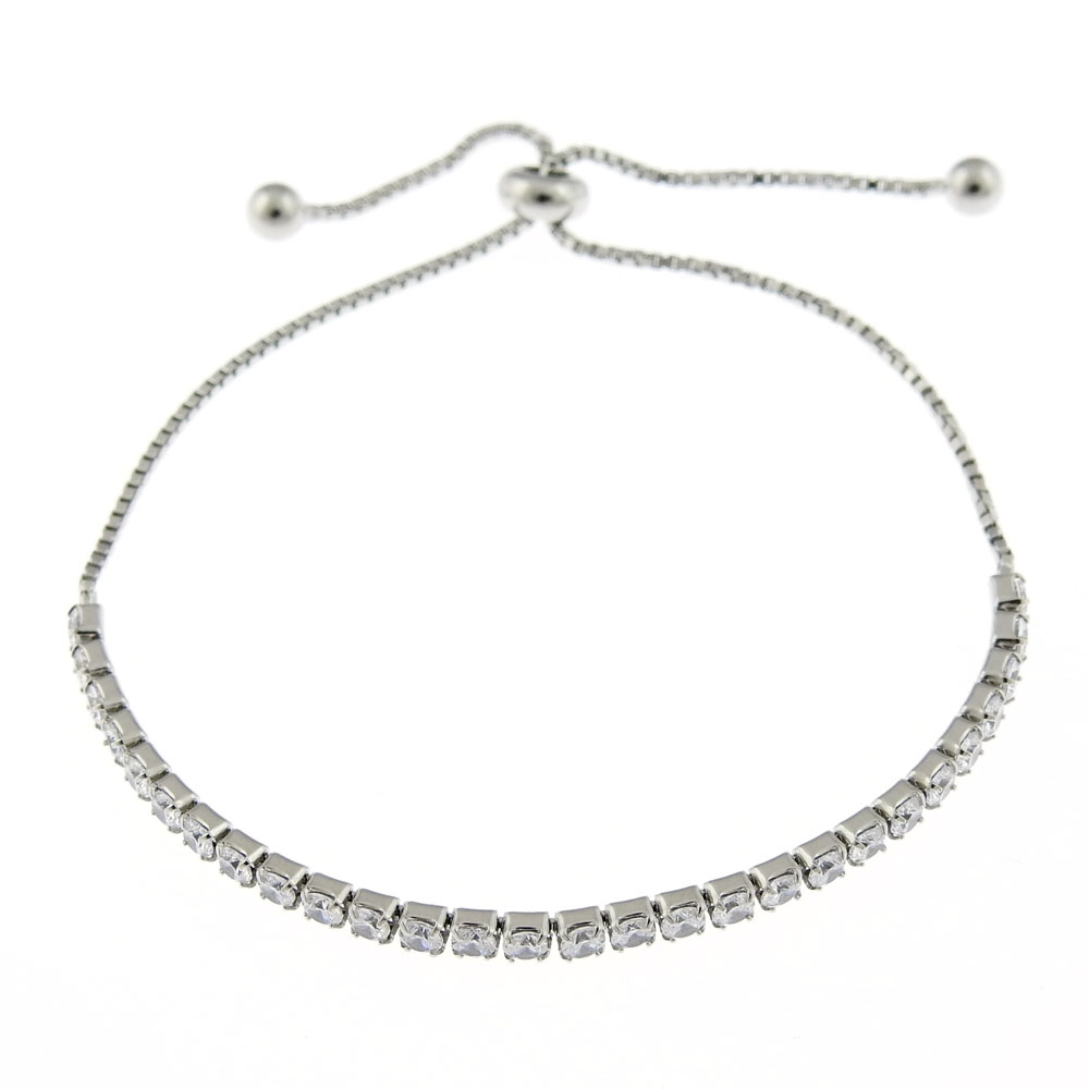 Adjustable tennis bracelet with crystals, rhodium-plated 925 silver