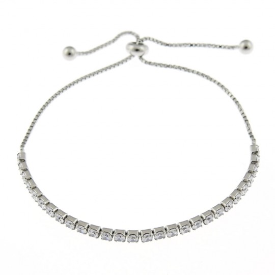 Adjustable tennis bracelet with crystals, rhodium-plated 925 silver