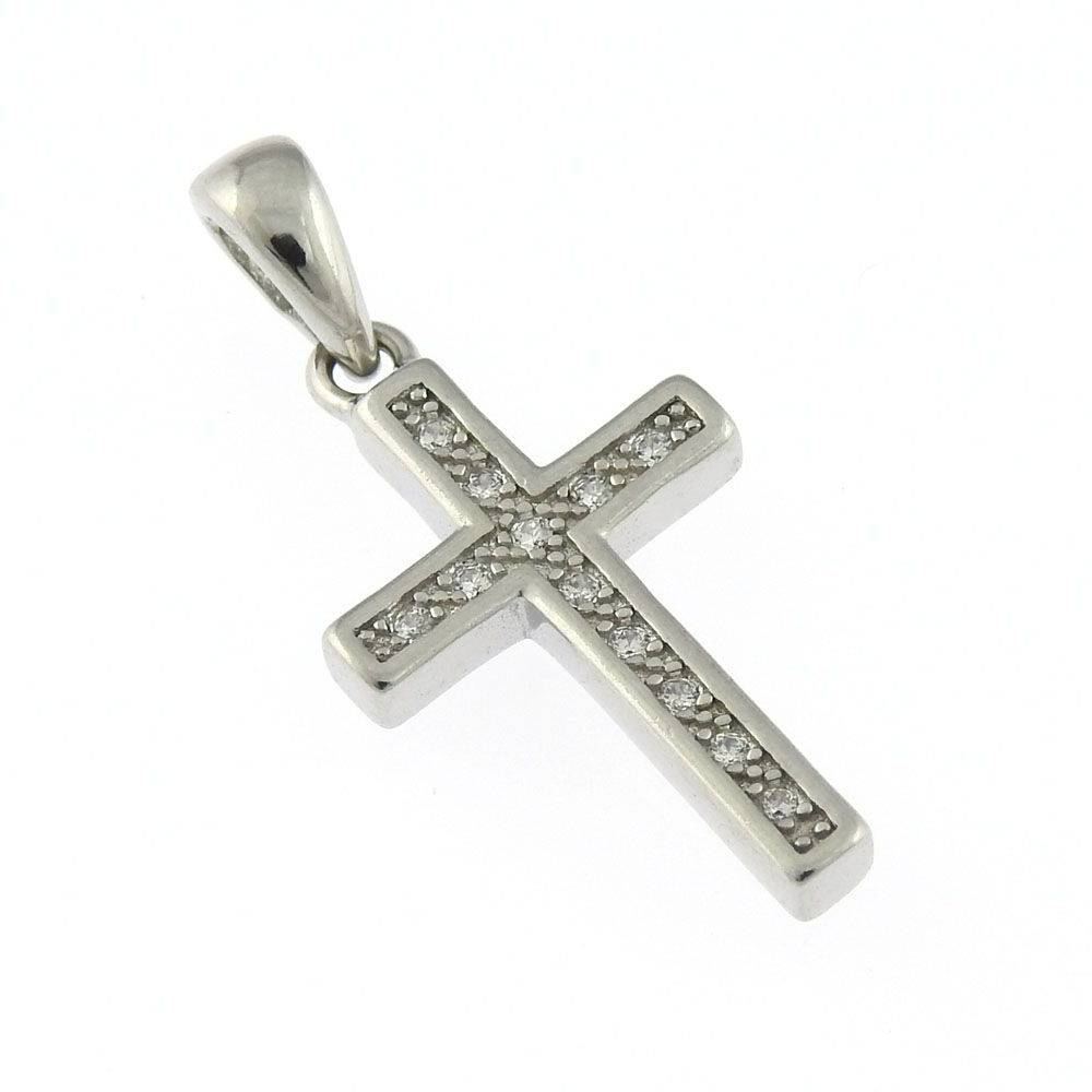 Cross pendant with crystals, silver 925 rhodium-plated