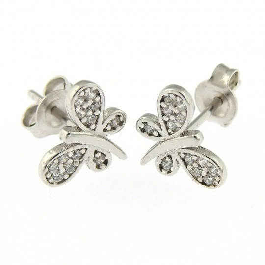 Butterfly earrings with crystals, rhodium-plated 925 silver