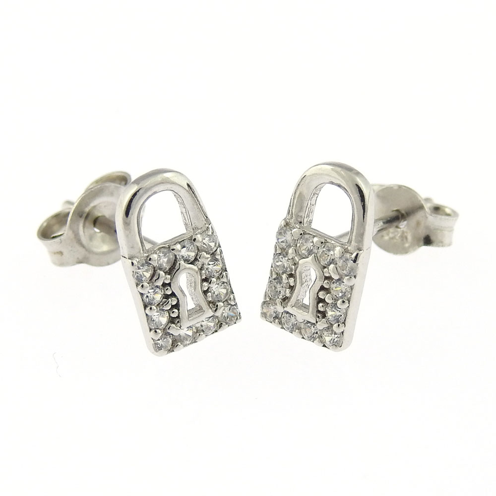 Locket earrings with crystals, rhodium-plated 925 silver