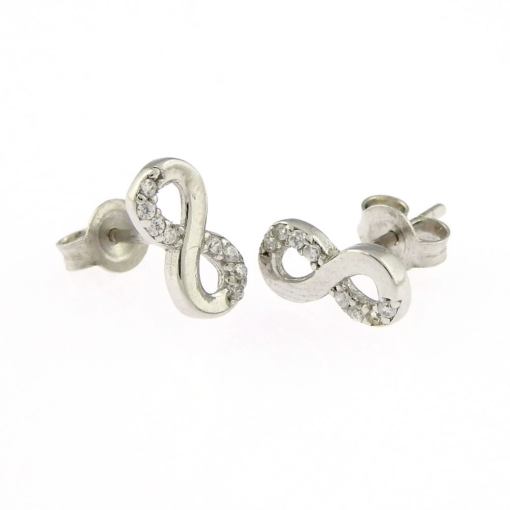 Infinity earrings with crystals, rhodium-plated 925 silver