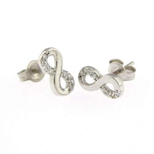 Infinity earrings with crystals, rhodium-plated 925 silver
