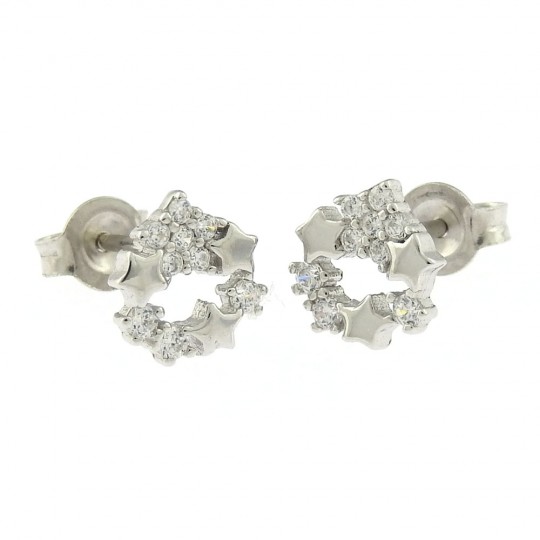 Star earrings with crystals, rhodium-plated 925 silver