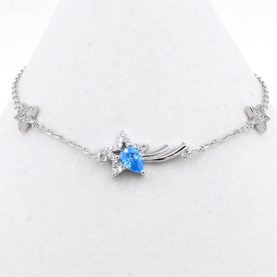 Aquamarine Star bracelet, rhodium-plated 925 silver