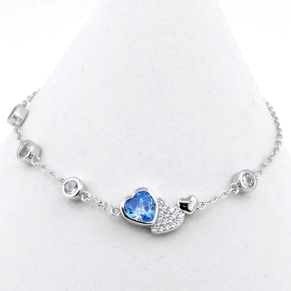Aquamarine heart bracelet, rhodium-plated 925 silver