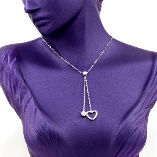 Heart necklace, rhodium-plated 925 silver