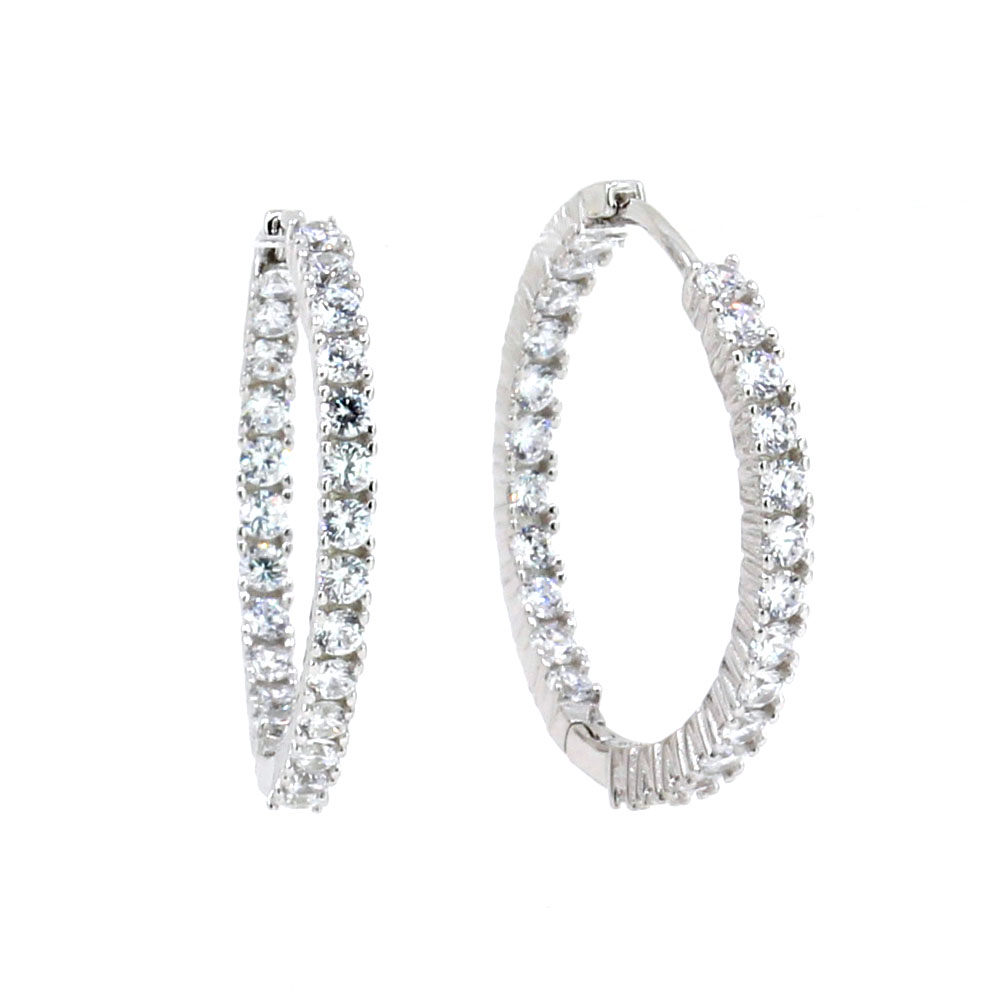 Crystal hoop earrings, rhodium-plated 925 silver, 25mm