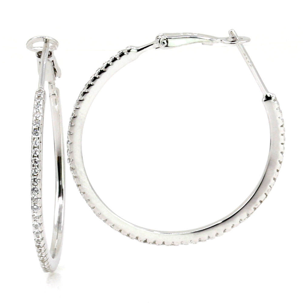 Crystal hoop earrings, rhodium-plated 925 silver, 32mm