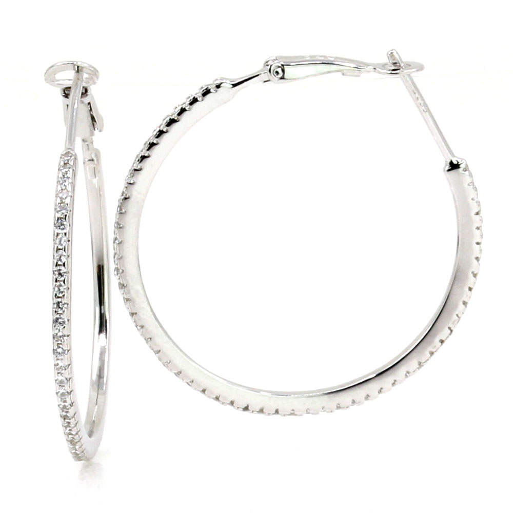 Cercei hoops cristale, argint 925 rodiat, 32mm