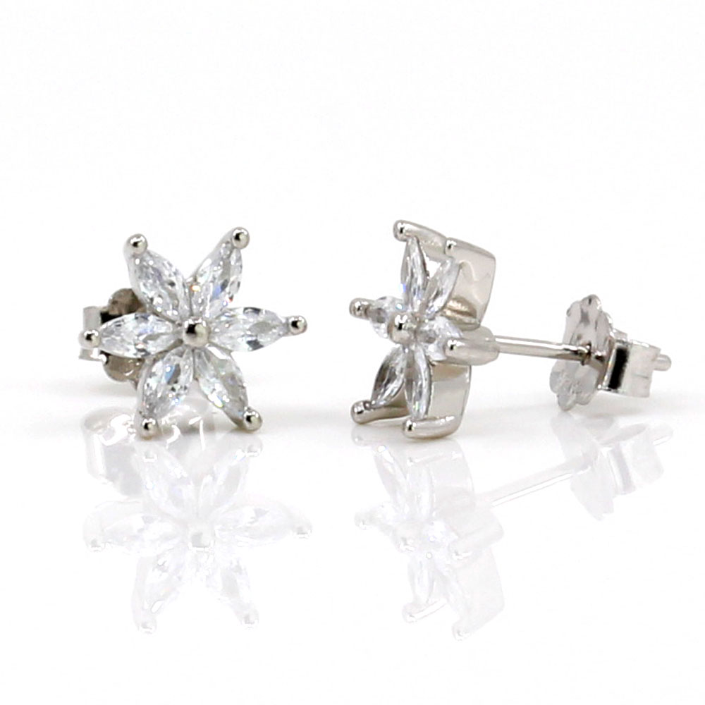 Corner flower earrings with rhodium-plated silver 925 crystals, crystal