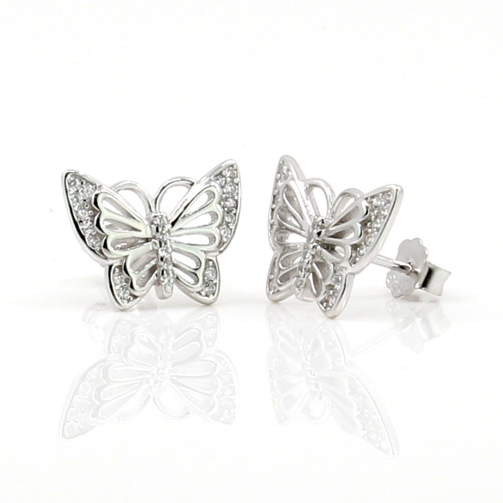 Butterfly earrings with rhodium-plated silver 925 crystals