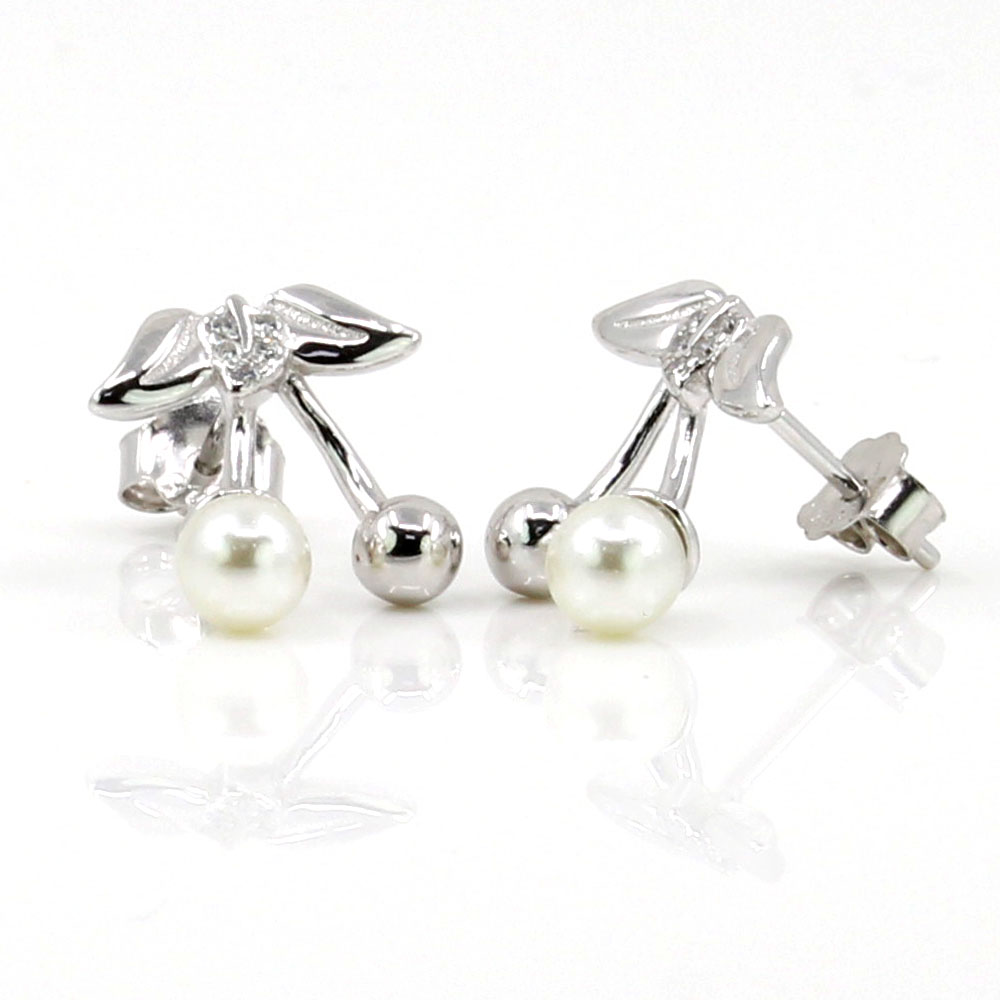 Cherry earrings with rhodium-plated silver 925 pearl