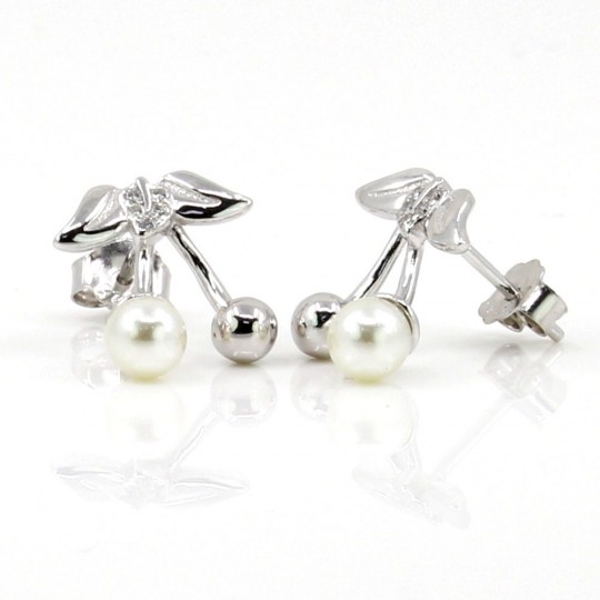 Cherry earrings with rhodium-plated silver 925 pearl