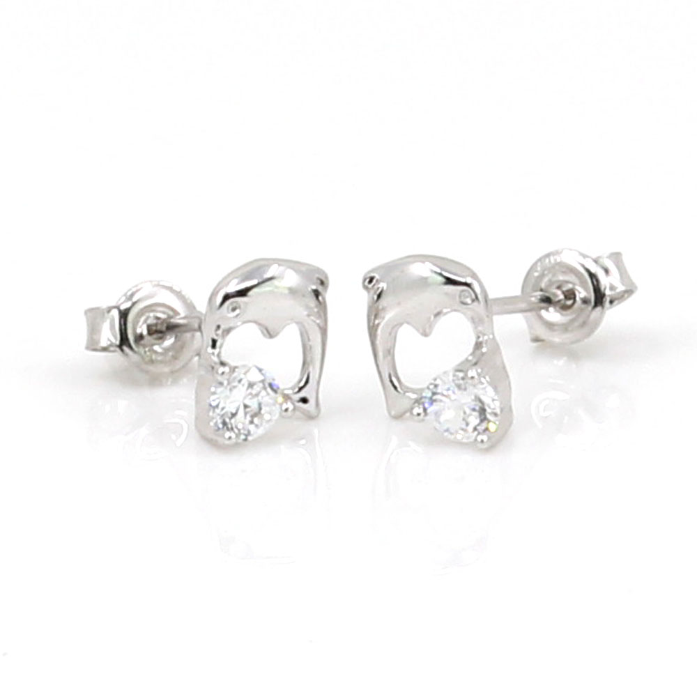 Dolphin earrings with rhodium-plated silver 925 crystal